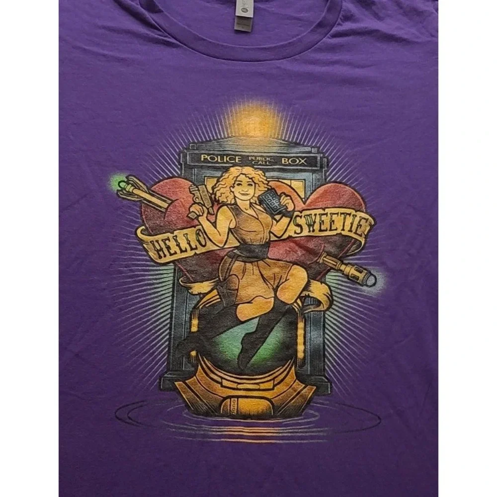 Doctor Who River Song Hello Sweetie Purple Graphic T-Shirt Women's Large Pinup - Picture 4 of 12